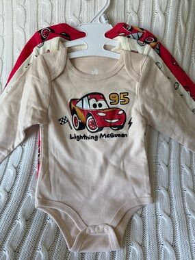 Disney Cars Baby Onesie Set 6 9 Mo NEW Long Sleeve 3 Piece Set Shower Gift